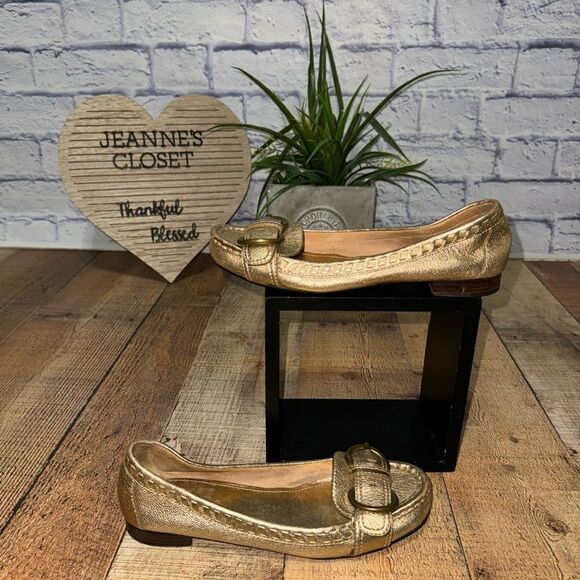 Coach Cadet Gold Metallic Leather Loafer Slip-on Flat w/ Buckle sz 7.5 - Picture 6 of 8